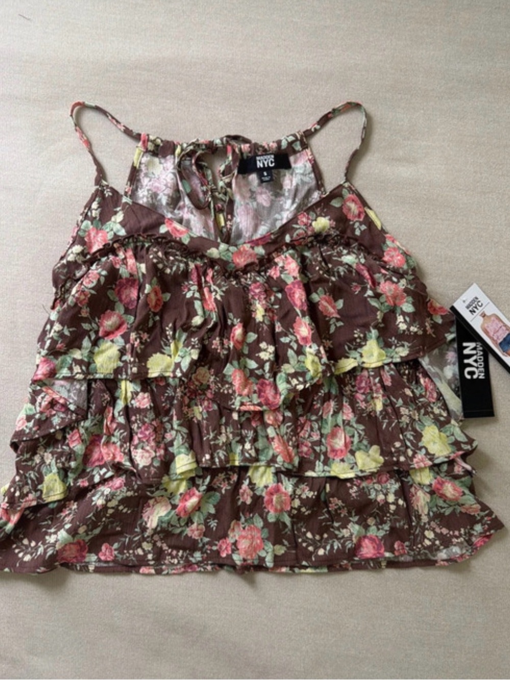 Madden NYC Floral Ruffle Tiered Tank Top Small 4-6